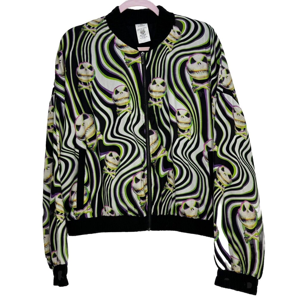 Disney Jack Skellington Print Bomber Satin Jacket Nightmare Before Christmas XL
